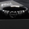 צמיד עור לגבר עם עוגן כסוף