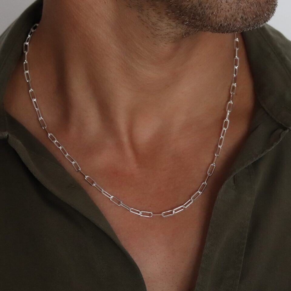 שרשרת לולאות מלבן עדינות בכסף