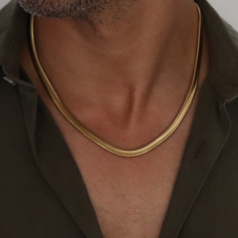 שרשרת סנייק עבה זהב לגבר