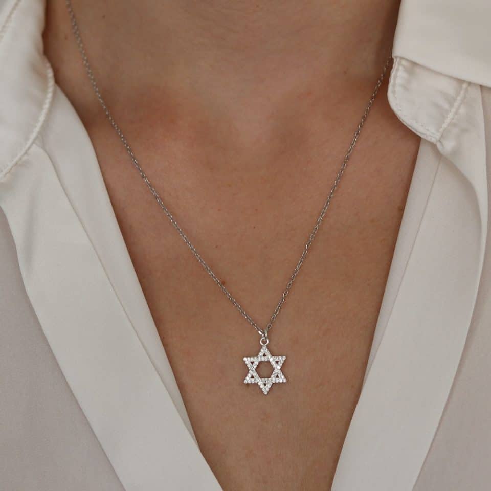 שרשרת כסף מגן דוד משובץ
