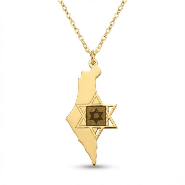 שרשרת ארץ ישראל עם מגן דוד וננו תנך בזהב
